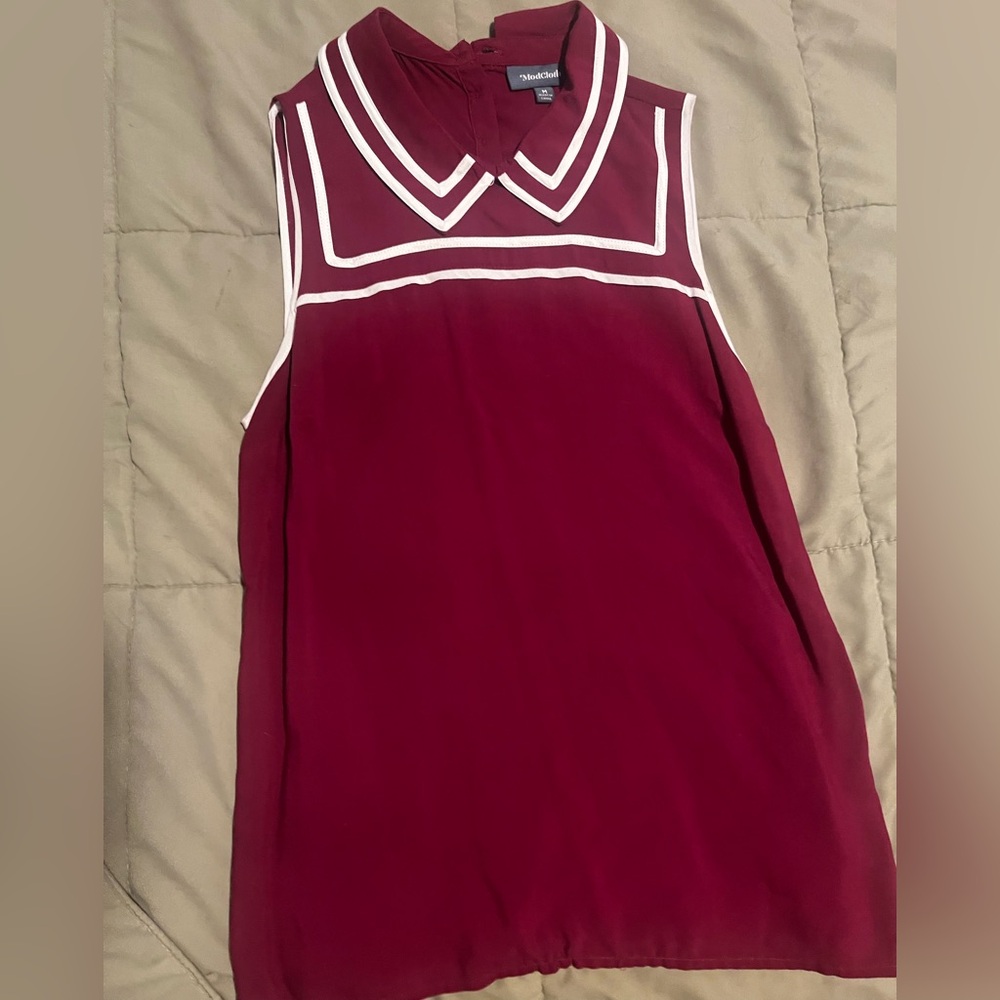 Modcloth Burgundy Blouse with White Accents